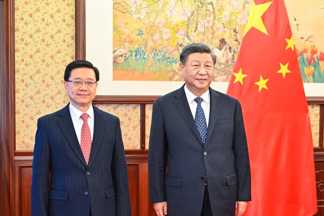 Chinese President Xi Jinping meets with Chief Executive of the Hong Kong Special Administrative Region John Lee on a duty visit to Beijing on Friday. Photo: Xinhua