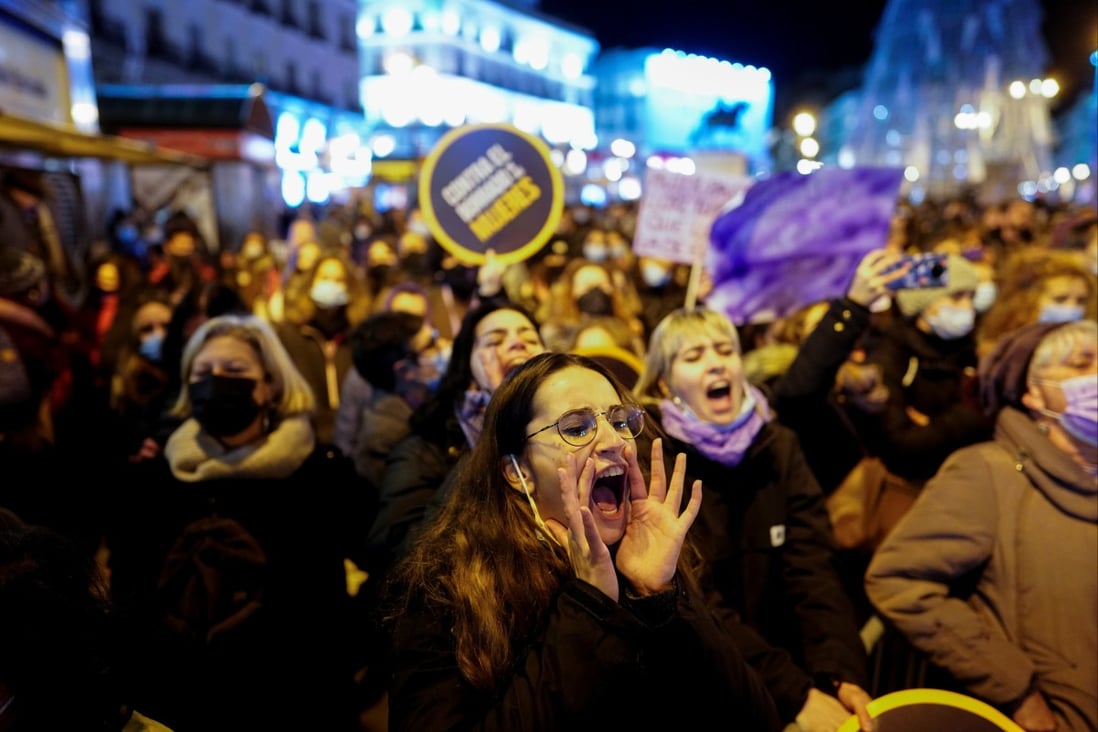 Demonstrators in Madrid, Spain, during a protest to mark the International Day for the Elimination of Violence against Women in 2021. Photo: Reuters 
