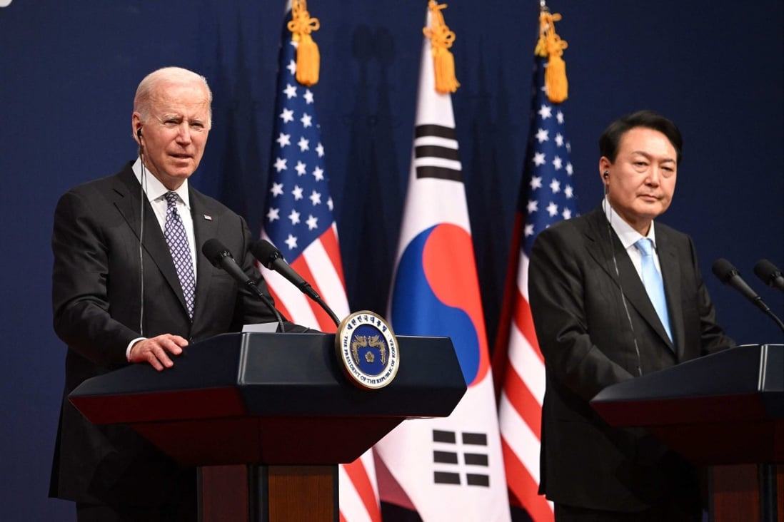 South Korean President Yoon Suk-yeol (right) has promoted stronger ties with the US since taking office in May. Photo: AFP