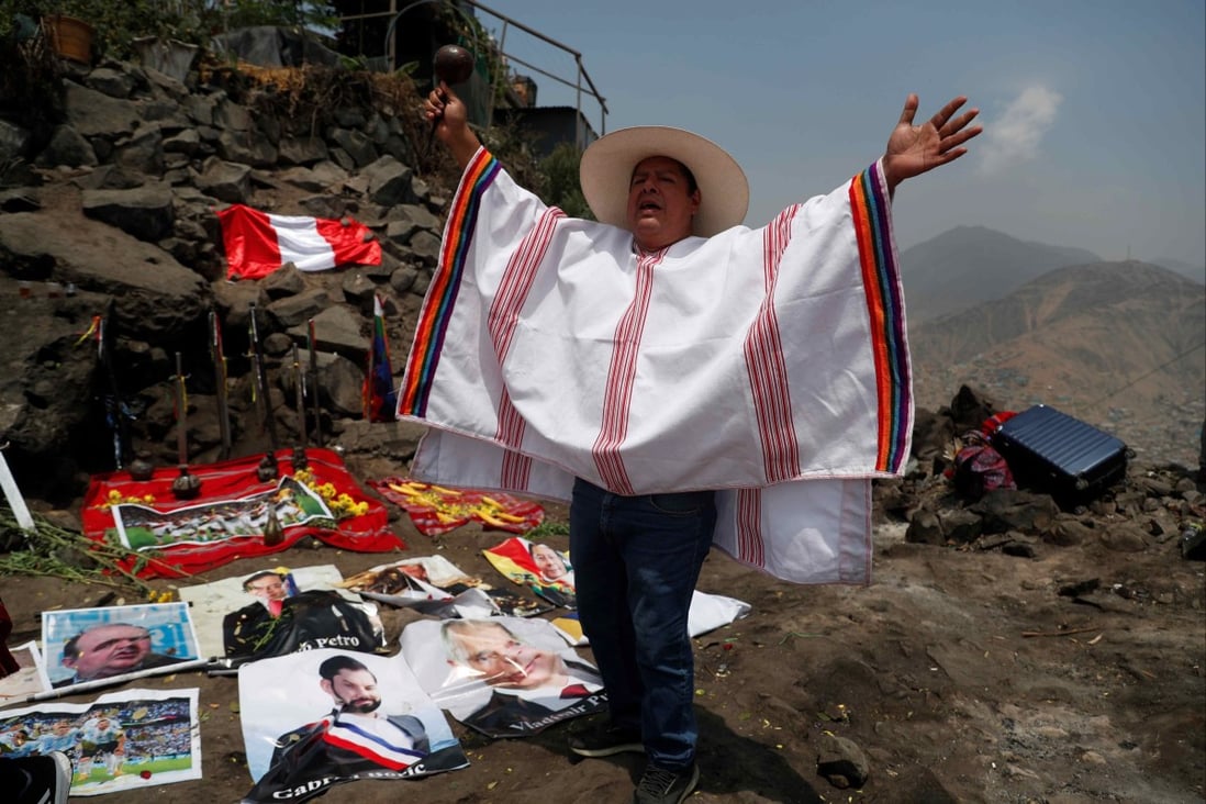 Walter Alarcón, sorcerer and president of the International Organisation of Shamans and Healers of Peru, on San Cristobal hill in Lima, Peru on Thursday. Photo: EPA-EFE