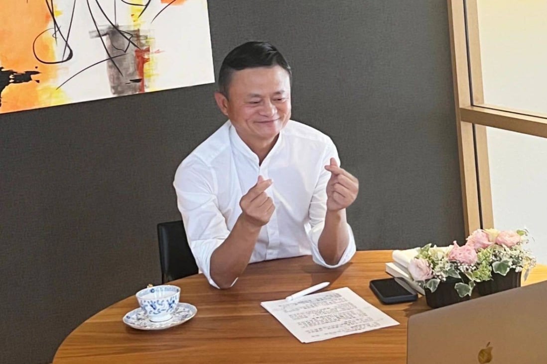 Jack Ma seen delivering the video address to rural teachers on Friday Photo: Handout/Jack Ma Foundation