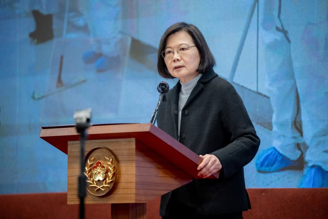 Taiwanese President Tsai Ing-wen delivers her New Year’s speech in the capital Taipei. Photo: Handout via Reuters