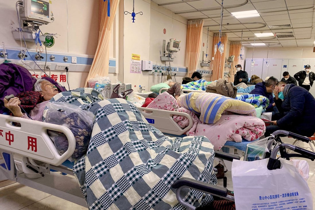 Patients with Covid-19 lay in beds at Tangshan Gongren Hospital in China’s northeastern city of Tangshan on December 30, 2022. Photo: AFP