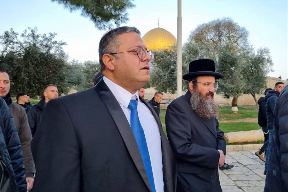 Israeli minister Itamar Ben-Gvir walking through the courtyard of Jerusalem’s Al-Aqsa mosque compound on Tuesday. Photo: AFP/Minhelet Har-Habait (Temple Mount Administration)