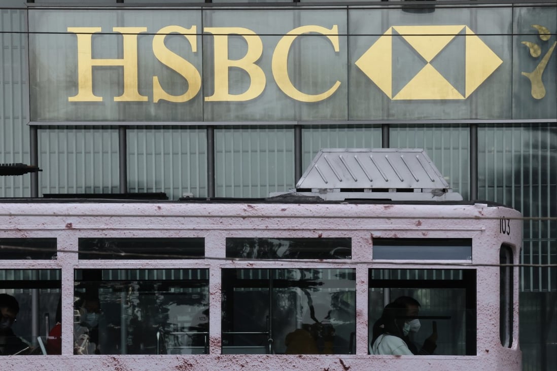 A tram passes by HSBC’s main building in Central. Photo: Jonathan Wong