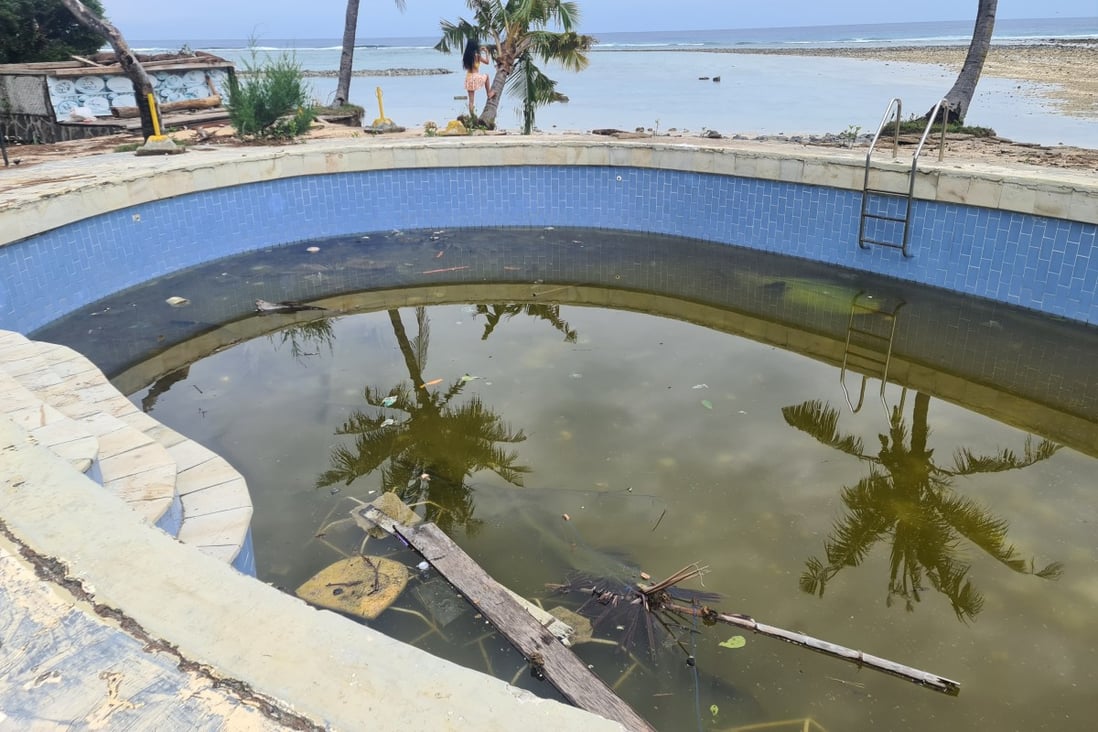 The rubbish-strewn pool of an abandoned resort on the Indonesian island of Gili Air after a tropical cyclone swept through on Christmas Day 2022. Photo: Dave Smith