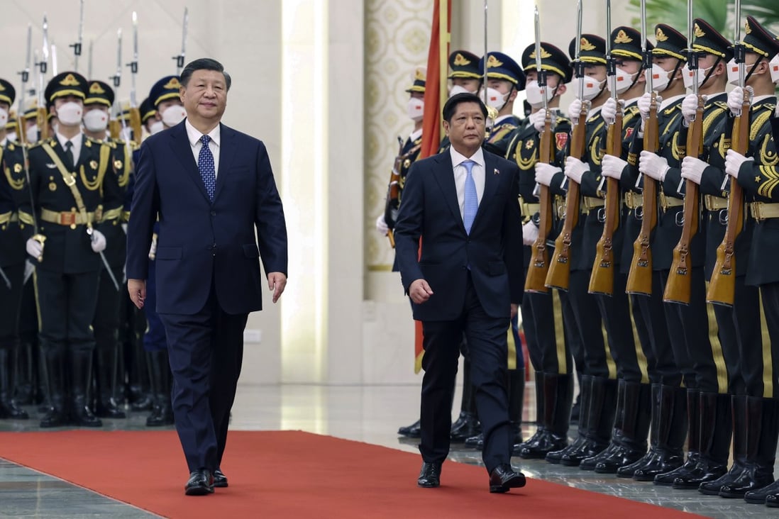 Visiting Philippine President Ferdinand Marcos Jnr and Chinese President Xi Jinping review an honour guard during a welcome ceremony at the Great Hall of the People in Beijing on January 4, 2023. Photo: Xinhua via AP