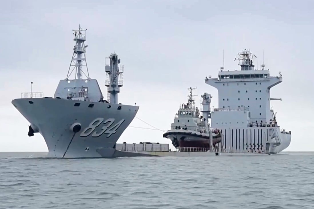 The Chinese navy’s new  semi-submersible heavy-lift ship - the Yinmahu - travelled almost 1,000 nautical miles during trials, CCTV reported on Thursday. Photo: CCTV