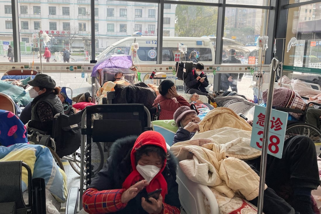 Patients lie on beds in the emergency department of a hospital amid the Covid-19 outbreak in Shanghai on January 5. Reuters