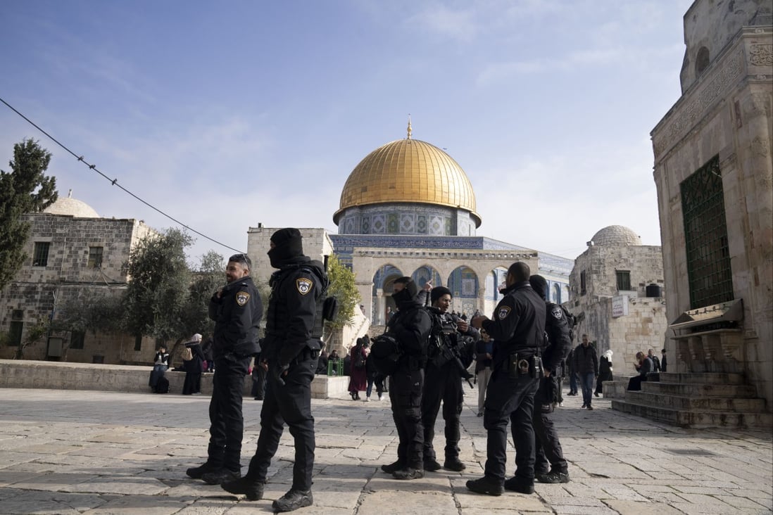 Israeli police secure the Al-Aqsa Mosque compound, known to Muslims as the Noble Sanctuary and to Jews as the Temple Mount, in the Old City of Jerusalem on Tuesday. Photo: AP