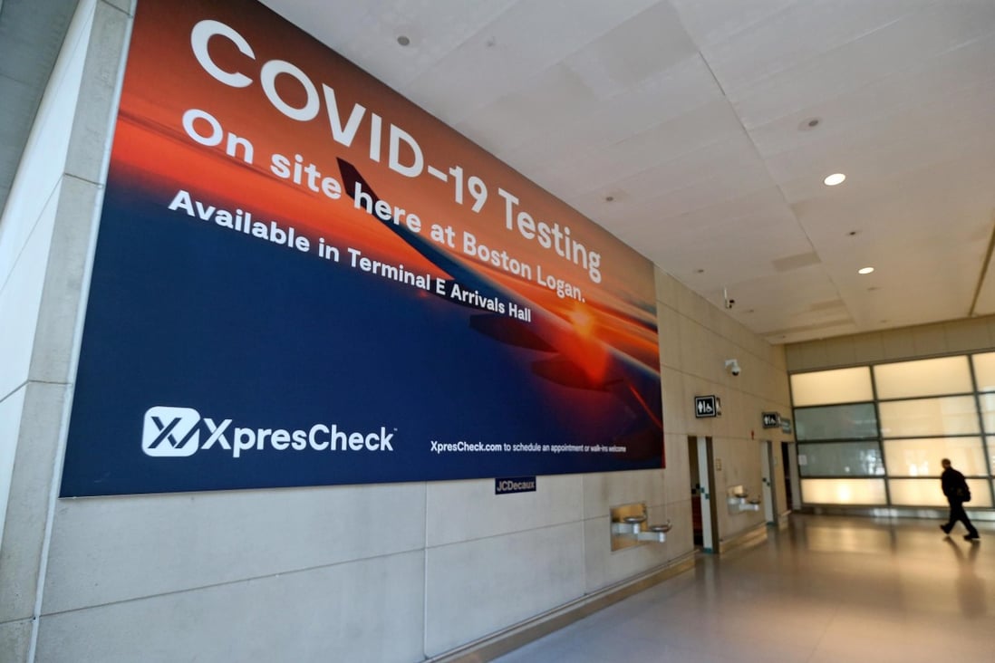 A Covid-19 testing booth at Logan airport in Boston, US. Photo: Boston Herald/TNS