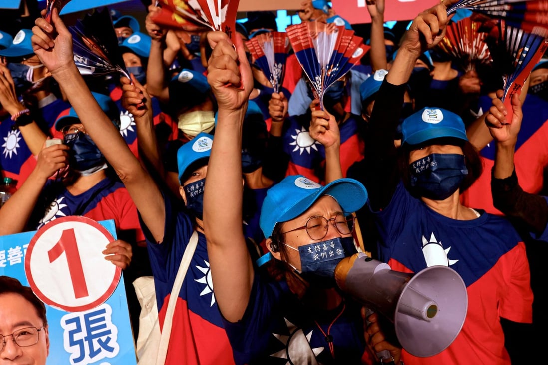 Kuomintang supporters at a rally ahead of the election in Taoyuan, Taiwan, on November 19. Photo: Reuters