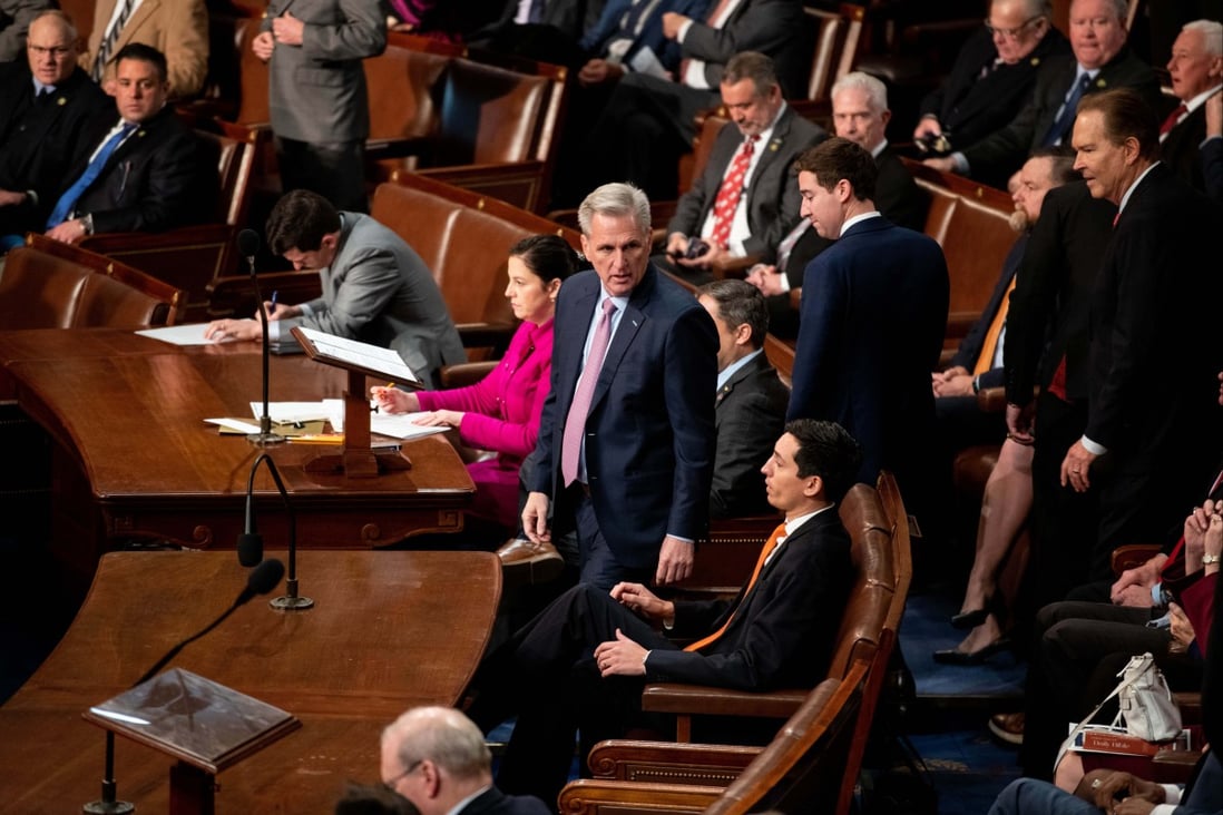 US Congressman Kevin McCarthy (centre) in the House chamber in Washington, US, on January 6. McCarthy was elected speaker on January 7 after a historic deadlock. Photo: Xinhua