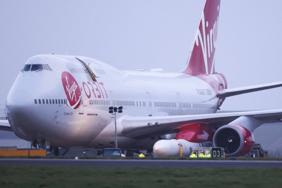 Virgin’s LauncherOne rocket was carried under the wing of a modified Boeing 747 called ‘Cosmic Girl’. Photo: Reuters