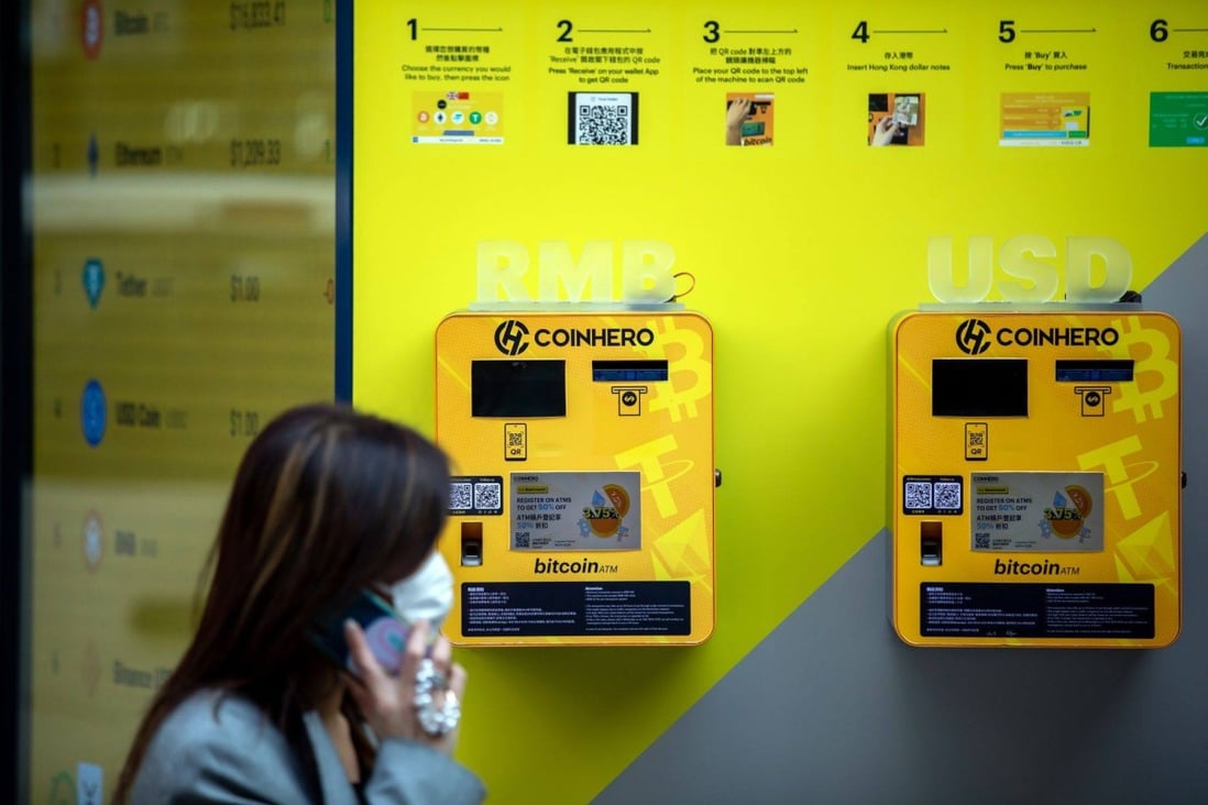 Bitcoin ATMs operated by Coinhero are seen in Hong Kong. Only licensed virtual asset providers will be allowed to offer services when new rules come into place in June. Photo: Bloomberg