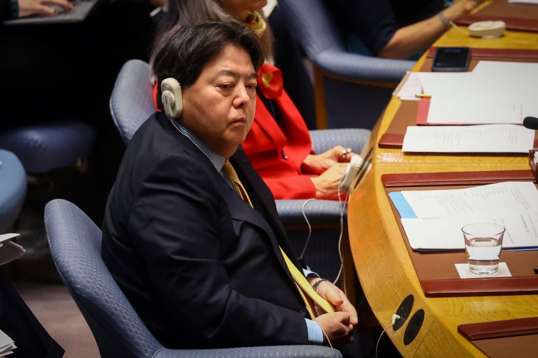 Japanese Foreign Minister Yoshimasa Hayashi attends a UN Security Council meeting in New York on January 12. Photo: Reuters