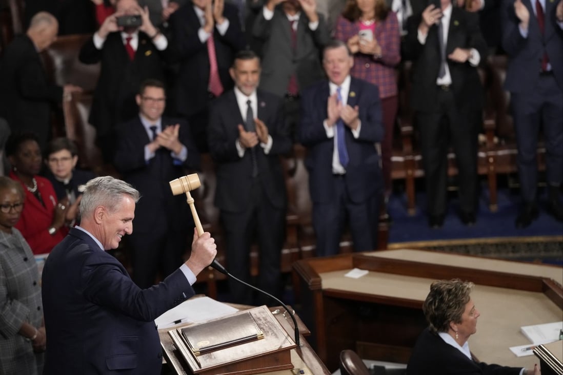 Speaker of the House Kevin McCarthy picks up the gavel in the chamber in Washington on January 7. He was elected after 15 rounds of voting and making deep concessions to a hard-line faction of the Republican Party. Photo: AP
