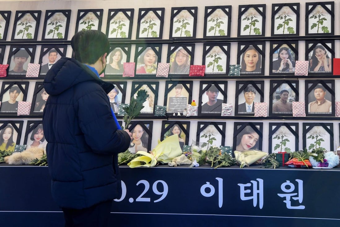 An altar for the victims of the Halloween crowd crush near its site in Seoul’s Itaewon district. Photo: Kyodo