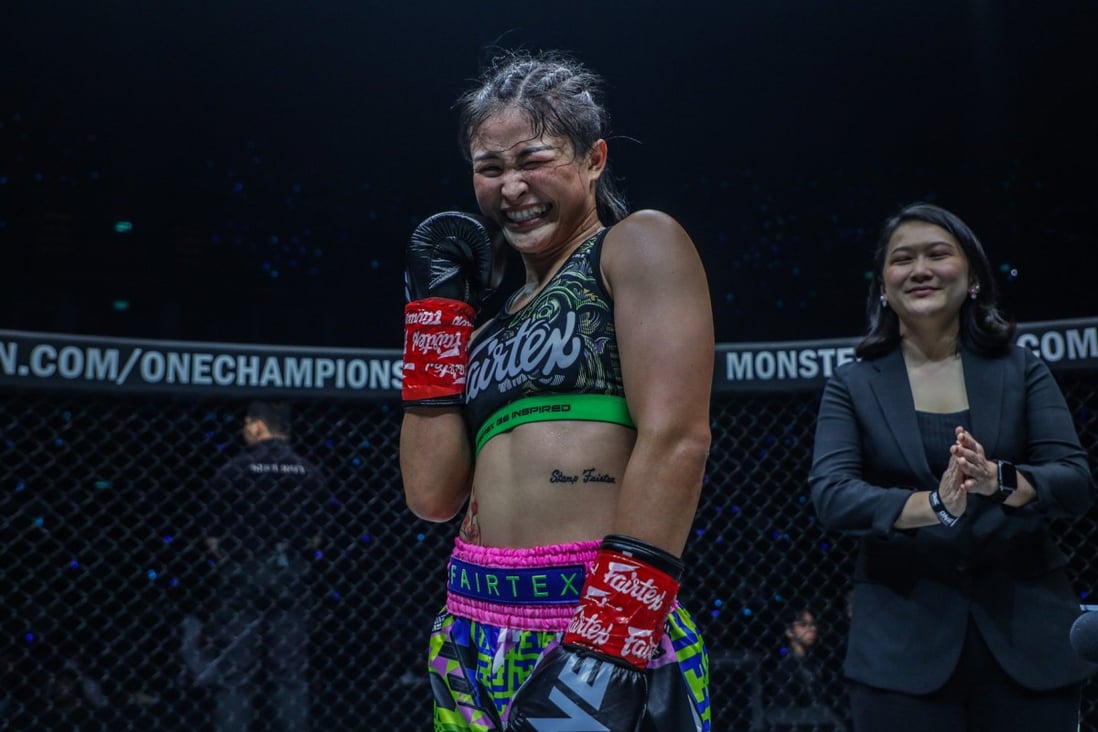 Stamp Fairtex after her win against Supergirl at ONE Fight Night 6. Photos: ONE Championship