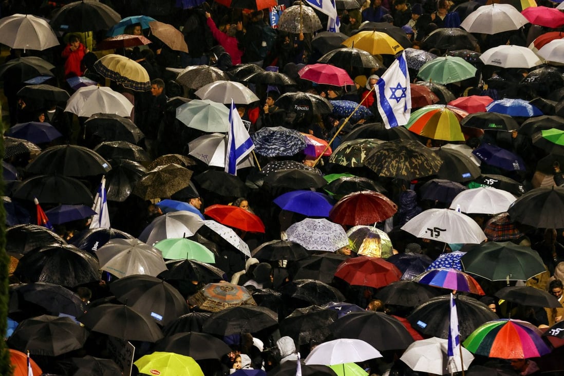Israelis protest against Prime Minister Benjamin Netanyahu’s new right-wing coalition and its proposed judicial reforms to reduce powers of the Supreme Court in a main square in Tel Aviv, Israel. Photo: Reuters
