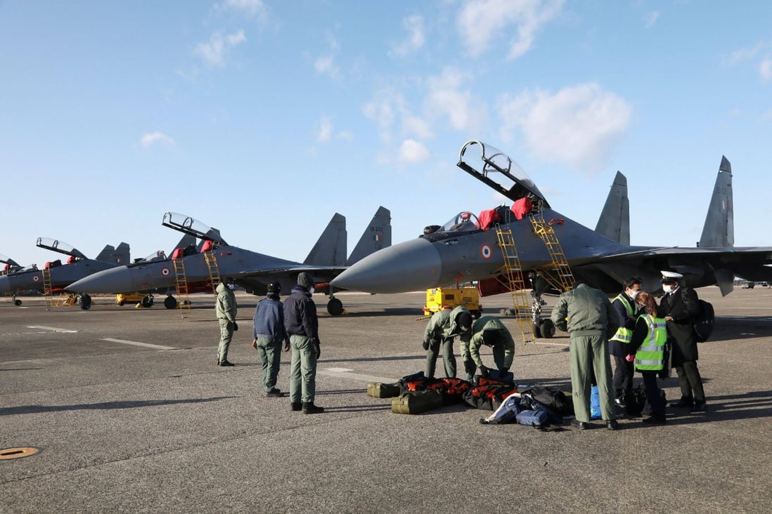 Indian Air Force fighter aircrafts arrive at the Japan’s Air Self-Defence Force Hyakuri Air Base for the Japan-India joint exercise in Omitama, Ibaraki prefecture, northeast of Tokyo. Photo: AFP