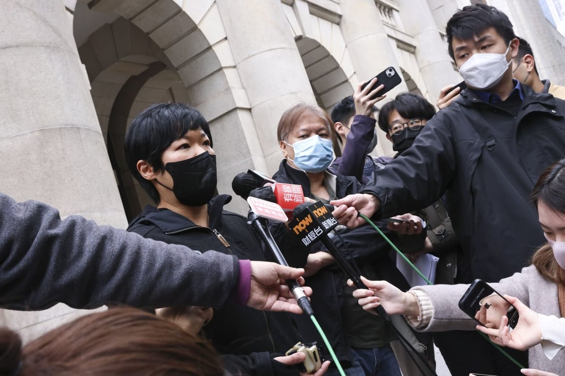 Freelance journalist Bao Choy speaks to the media outside court. Photo: K. Y. Cheng