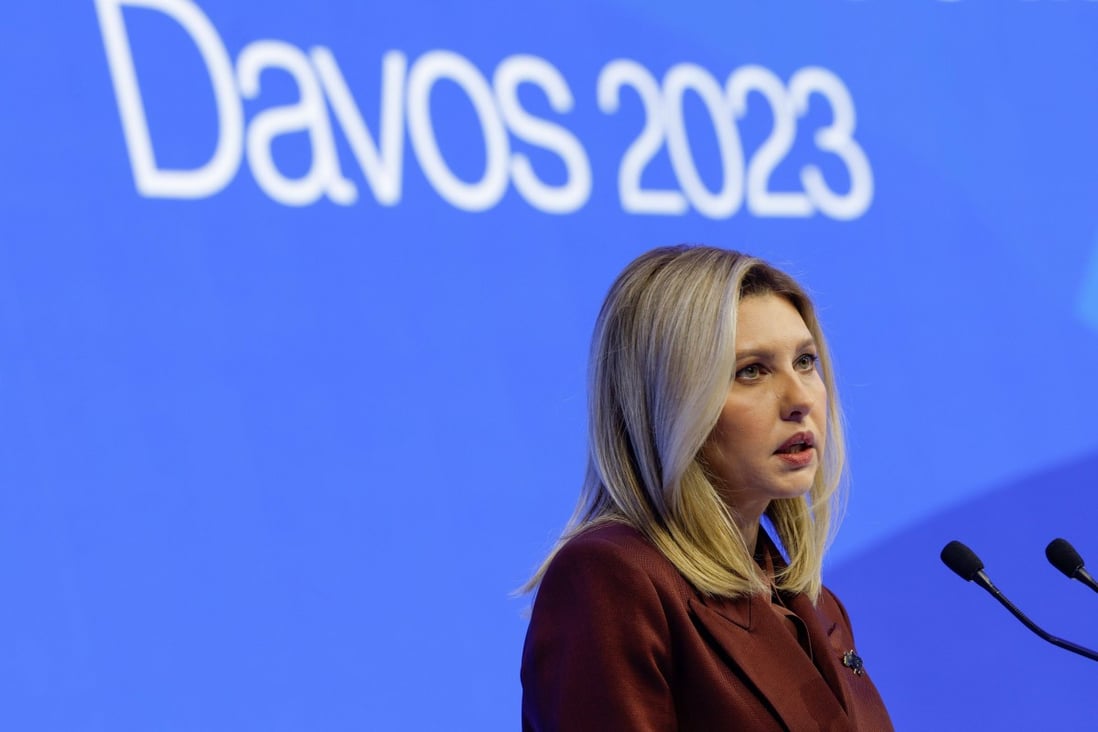 Olena Zelenska, Ukraine’s First Lady, delivers a speech at the World Economic Forum in Davos, Switzerland, on Tuesday. Photo: Bloomberg