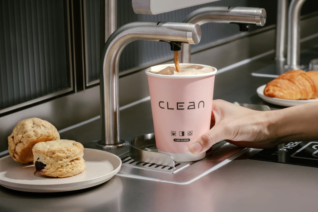 Siblings Bryan and Cynthia Lok have launched a futuristic tap-and-go coffee concept at Heath in Tsim Sha Tsui, Hong Kong, that dispenses oat milk-based drinks that can be paid for by Octopus smart card. Photo: Clean