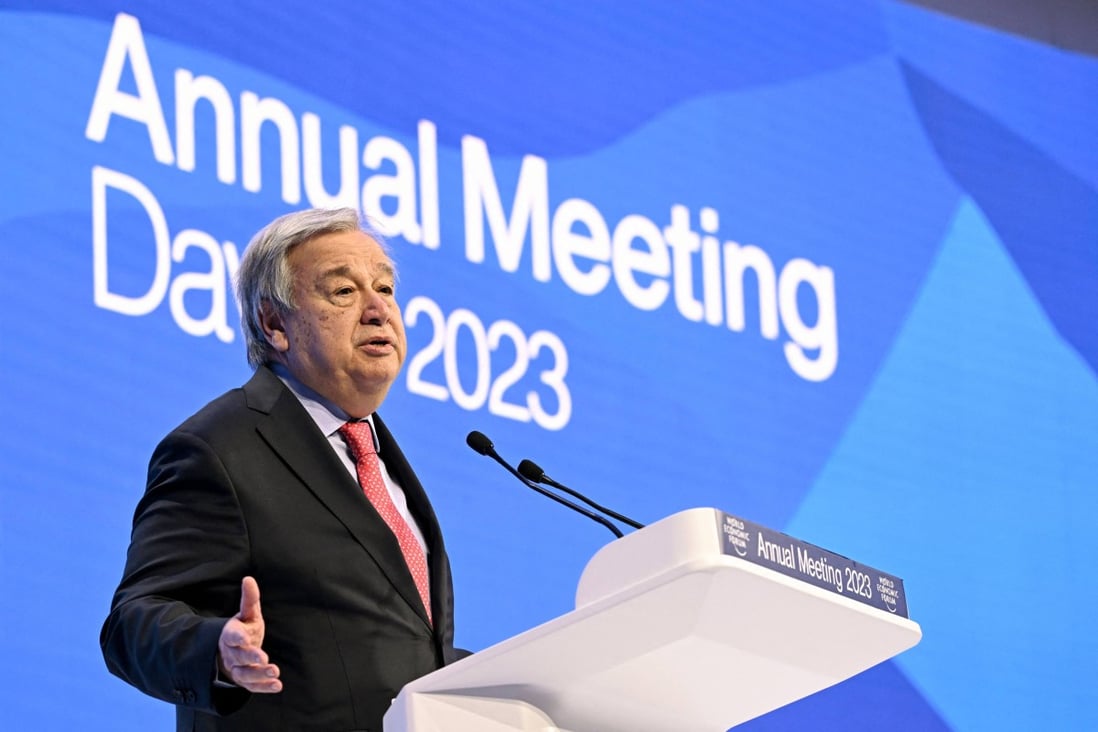 UN Secretary-General Antonio Guterres delivers a speech at the World Economic Forum annual meeting in Davos. Photo: AFP
