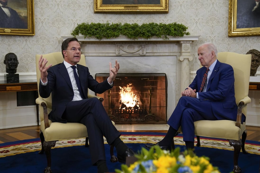 Dutch Prime Minister Mark Rutte (left) chats to US President Joe Biden in the Oval Office of the White House in Washington, on Tuesday. Photo: AP