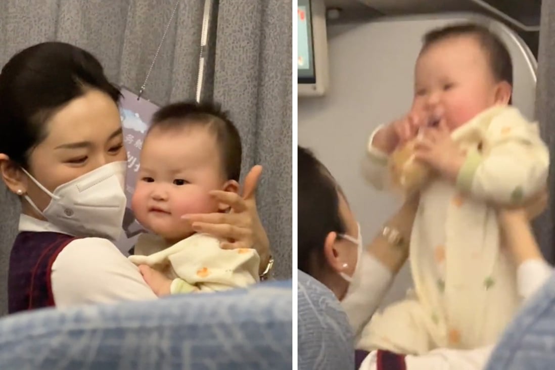 The unnamed stewardess was working on a Chinese domestic flight from Jilin to Chengdu when she intervened to help calm a passenger’s baby. Photo: SCMP composite/handout