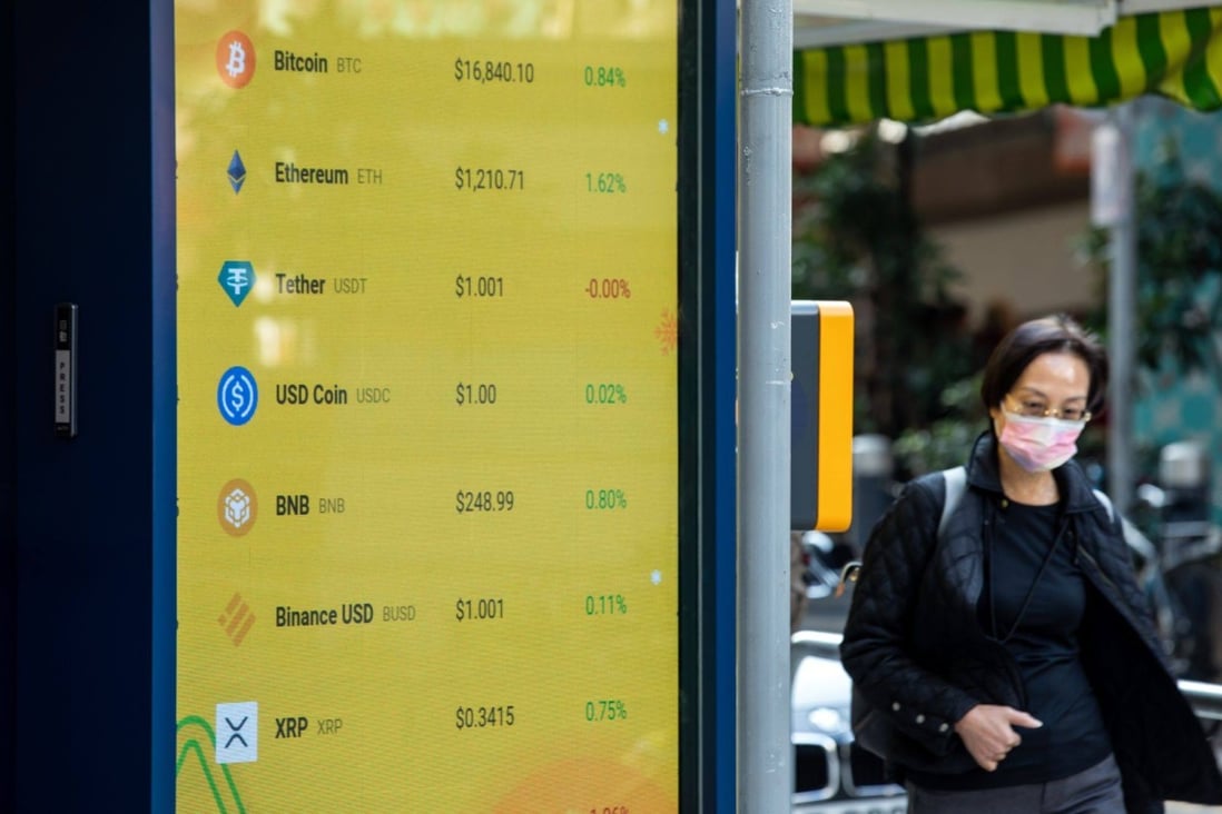 A screen showing the price of various cryptocurrencies against US Dollars in Hong Kong on December 21, 2022. Bitcoin has rallied by more than 15 per cent in the past week, surpassing US$20,000 for the first time in two months. Photo: Bloomberg