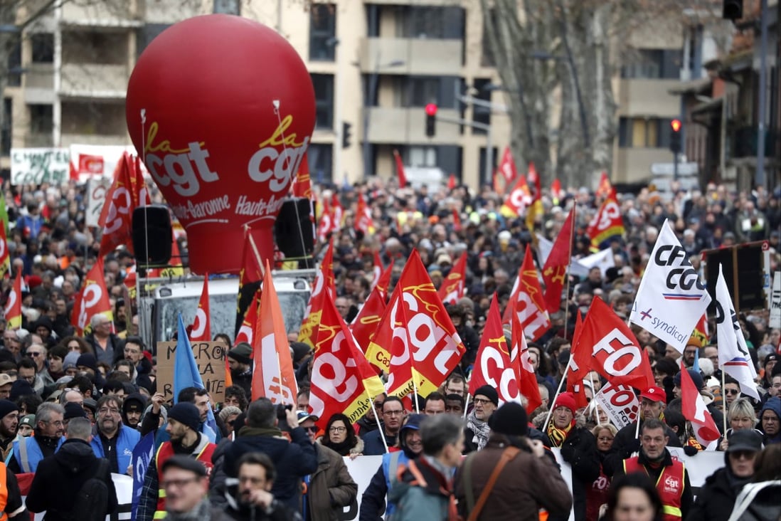 Protesters in France march against the government’s reform of the pension system. Photo: EPA-EFE