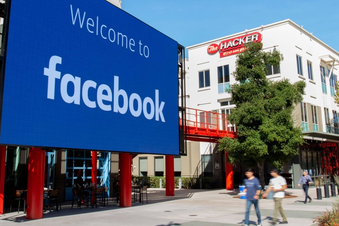 In this file photo, a giant digital sign is seen at Facebook’s corporate headquarters campus in Menlo Park, California. Photo: AFP