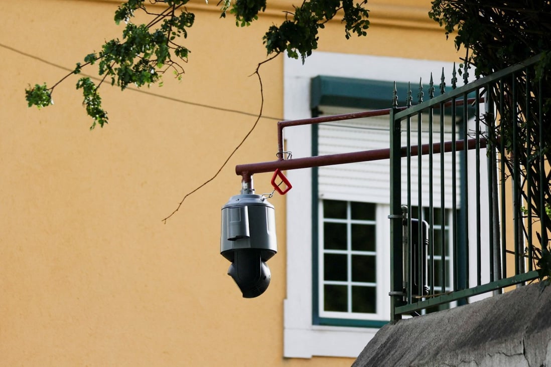 A surveillance camera is seen at the Chinese embassy in Lisbon, Portugal in December. Photo: Reuters