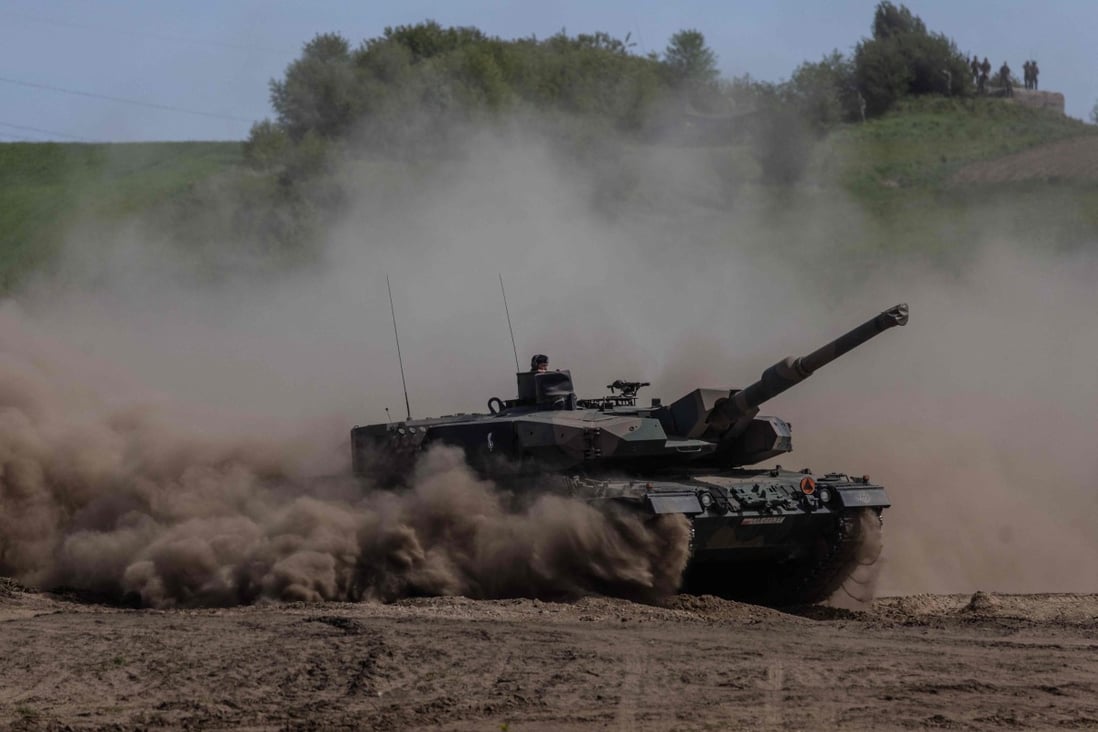 A Polish Leopard tank takes part in a military exercise in Nowogard in May. Photo: AFP