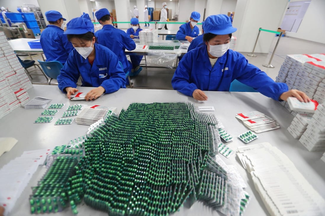 Workers at a medical manufacturer’s factory in Beijing in December. Drug shortages in the United States may worsen as China battles its Covid-19 surge. Photo: China Daily via Reuters