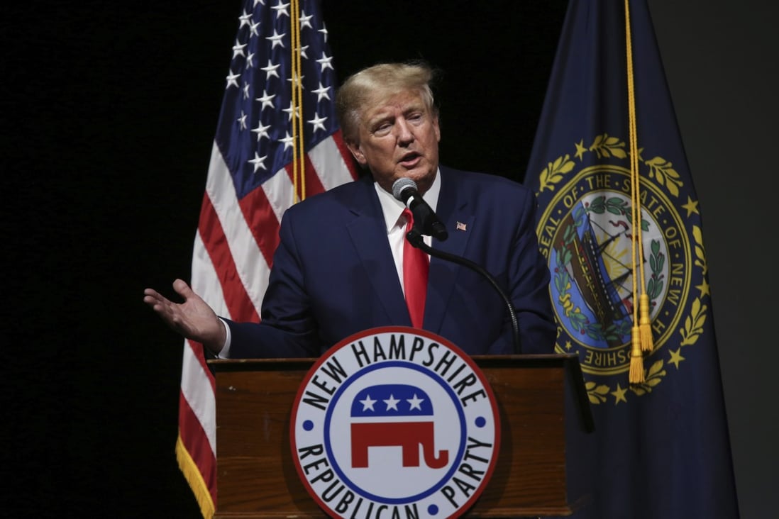 Former US president Donald Trump speaks during the New Hampshire Republican State Committee 2023 annual meeting in Salem, New Hampshire on Saturday. Photo: AP 
