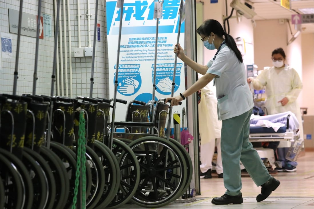 Hospital support staff at Kwong Wah Hospital in Yau Ma Tei. Photo: K. Y. Cheng