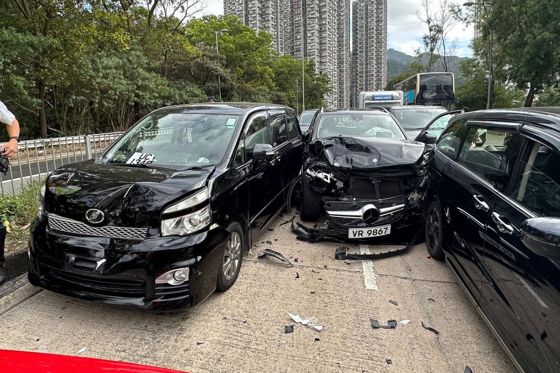 Police are searching for at least three other gang members who jumped out of the luxury car and fled the scene after it rammed into five other vehicles. Photo: Handout