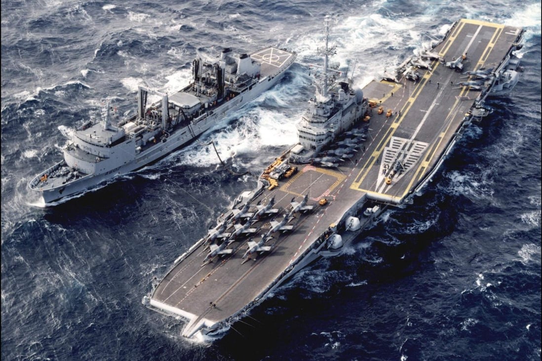 The French aircraft carrier Foch (right), seen here in February 1994, became the Sao Paulo in 2000 when it passed into the hands of Brazil. Photo: AFP