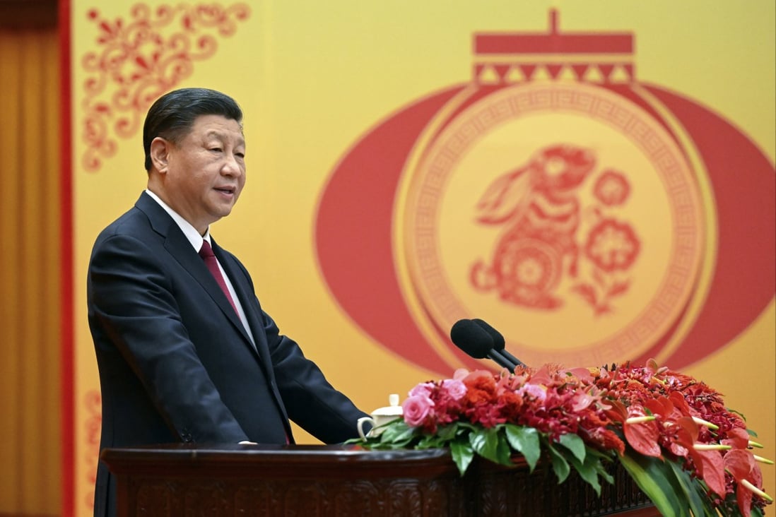 Chinese President Xi Jinping delivers a speech for a Spring Festival reception in the Great Hall of the People in Beijing in January. Photo: Xinhua via AP