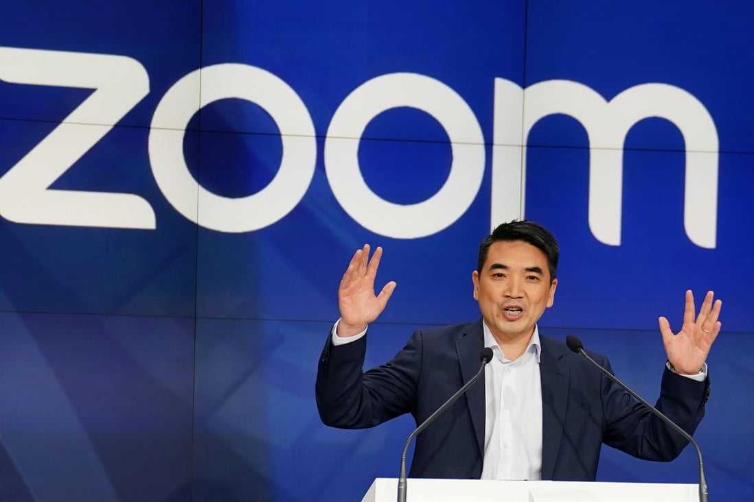 Eric Yuan, CEO of Zoom Video Communications, takes part in a bell-ringing ceremony at the Nasdaq MarketSite, at Times Square in New York, in April 2019. Photo: Reuters