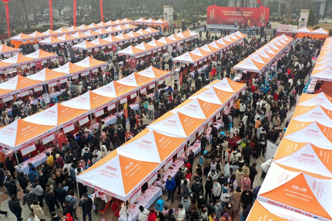 A job fair in Weinan city in northwest China’s Shaanxi province in early February. Photo: Xinhua