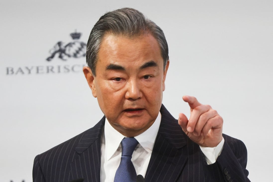 Top Chinese diplomat Wang Yi addresses the Munich Security Conference in Munich, Germany, on Saturday. Photo: Reuters