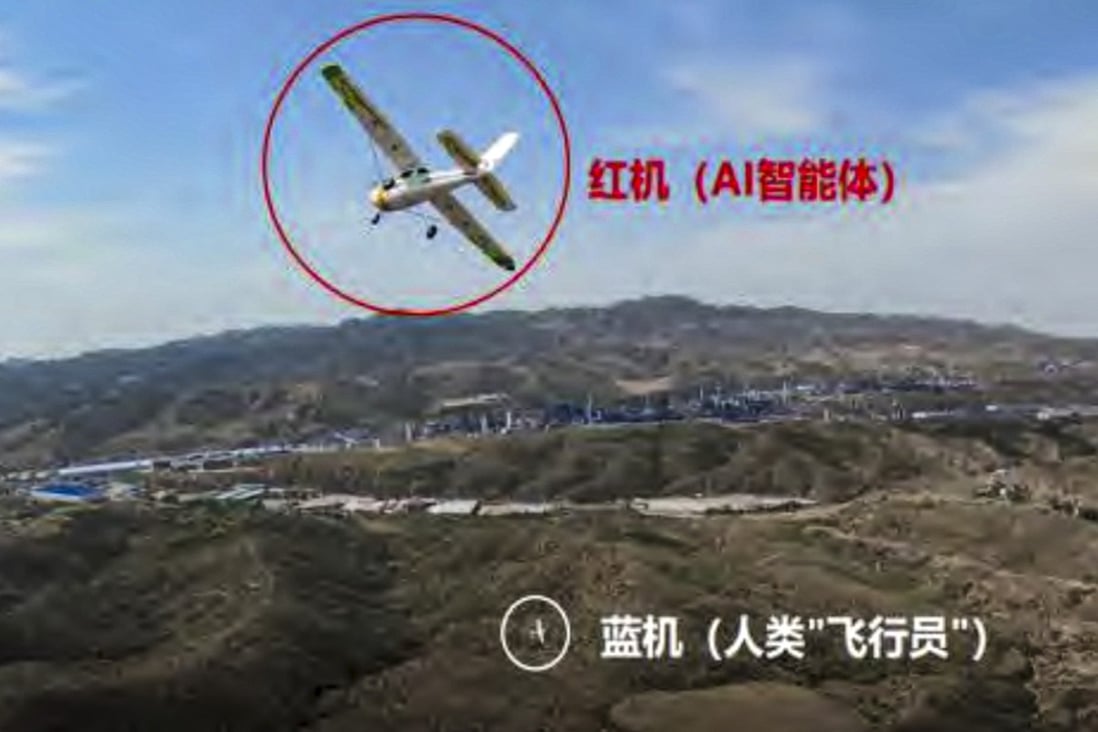 China’s AI-controlled aircraft (in the red circle) defeated another aircraft remotely-controlled by a human pilot in close-range air combat. Image: China Aerodynamics Research and Development Centre, Mianyang