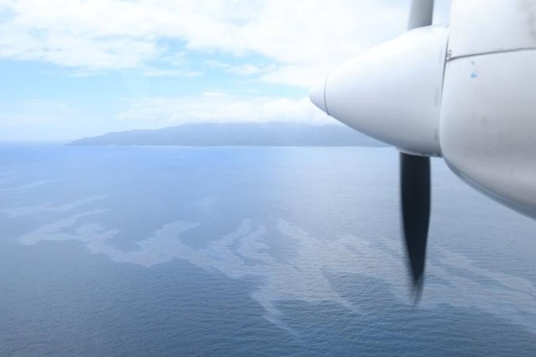 An aerial view of the tanker oil spill in the sea off Mindoro island, Philippines. Photo: EPA-EFE