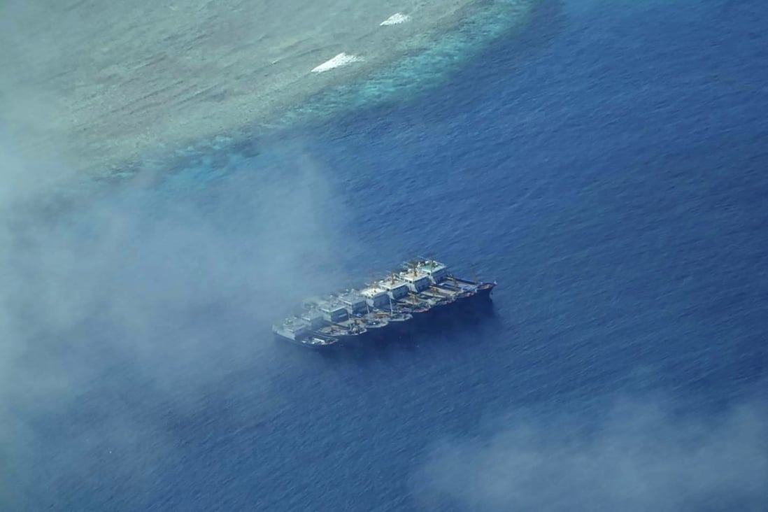 Suspected Chinese maritime militia vessels in the Spratly Island group in the South China Sea. Photo: AFP