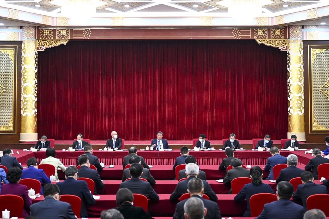 President Xi Jinping (seated centre) told the nation’s top political advisory body, “We have always treated private firms and entrepreneurs as one of us.” Photo: Xinhua
