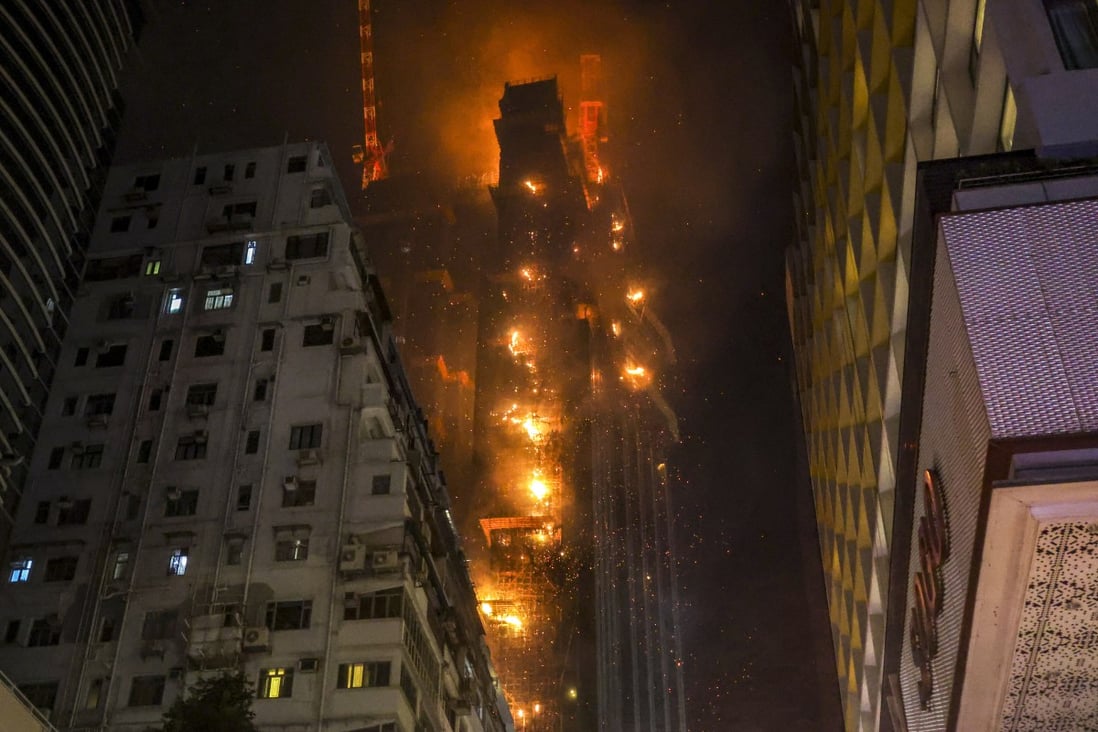 The fire at the Tsim Sha Tsui building site burned for about nine hours. Photo: Edmond So